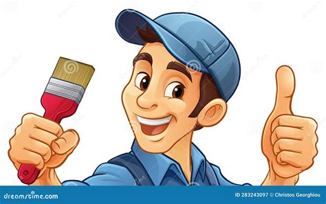 Painter Decorator Paint Brush Cartoon Handy Man Stock Vector