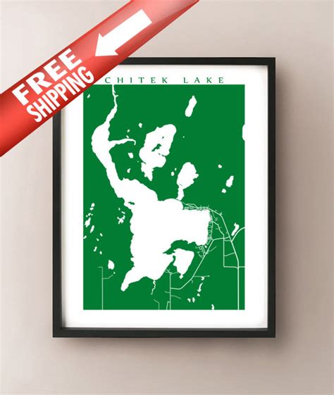 Chitek Lake Sk Map Print Saskatchewan Poster Etsy