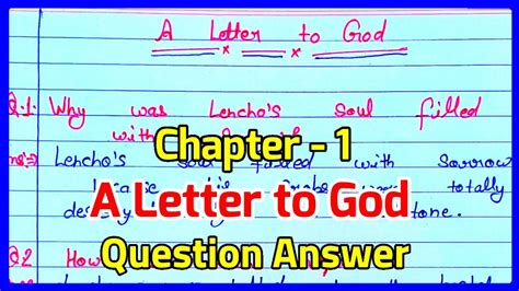 A Letter To God Class 10 Question Answer Class 10 English Chapter 1