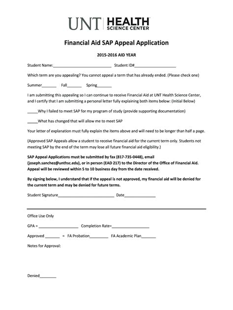 Fillable Online Financial Aid SAP Appeal Application Fax Email Print