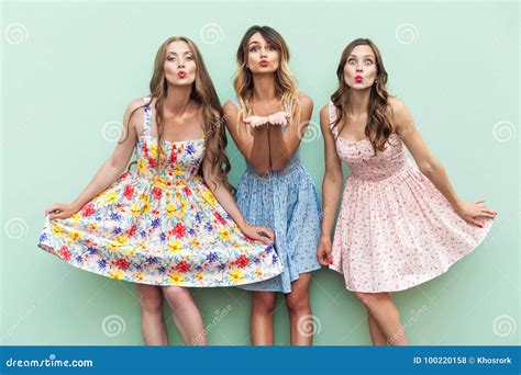 Sensual Girls Send Air Kiss At Camera With Love Stock Photo Image Of