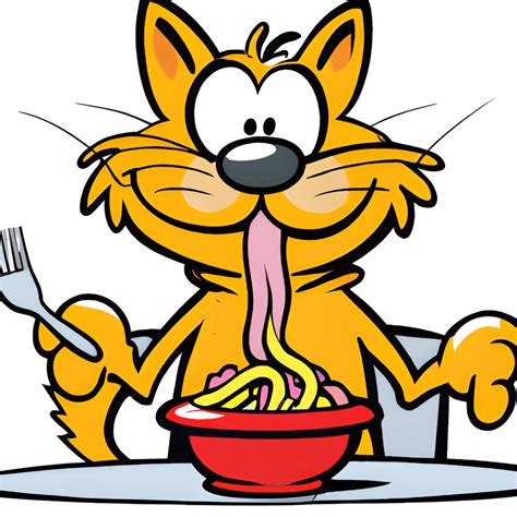 Cartoon Cat Eating Pasta · Creative Fabrica