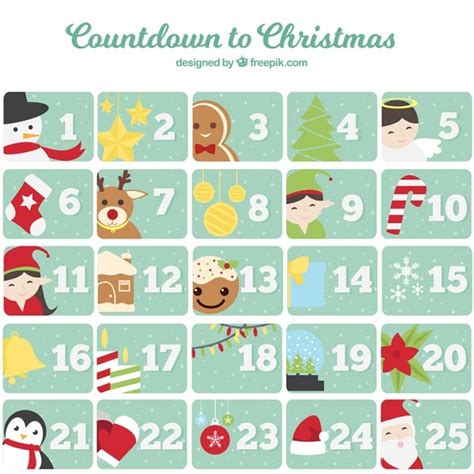 Advent calendar with cute christmas characters | Free Vector