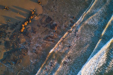 Top Down - Moeraki Boulders at Sunrise - Drone Photography