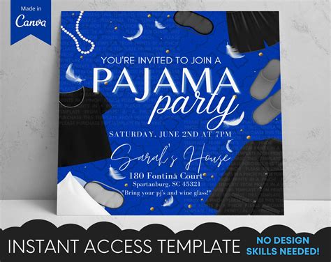 Adult Pajama Party Blue Pearls Invitation Template Girls Night In