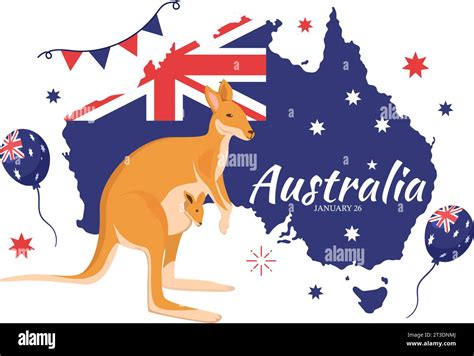 Happy Australia Day Vector Illustration On 26 January With Map And