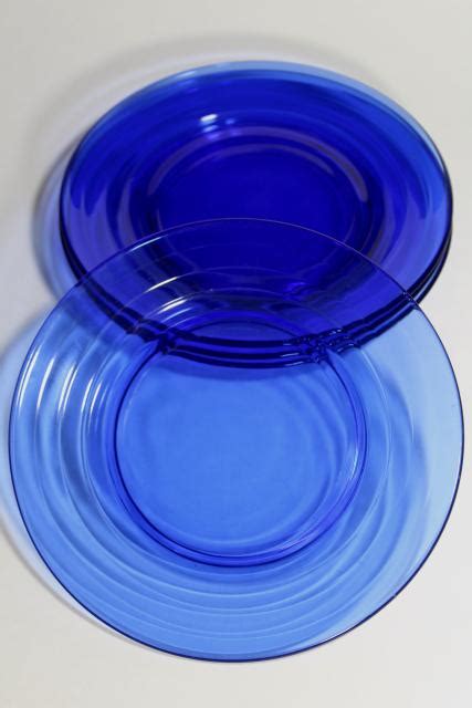 Art Deco Vintage Cobalt Blue Glass Salad Plates Moderntone Hazel Atlas Depression Glass