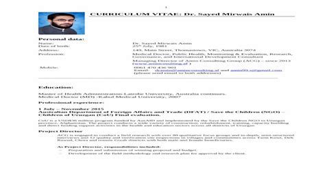 CURRICULUM VITAE Dr Sayed Mirwais Amin Virbmedia Virbcdn Files