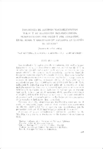 Influencia De Algunos Macroelementos P K N Y De Elementos Oligodinamicos Suministrados Por