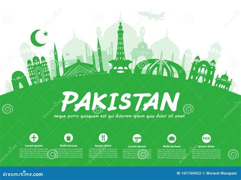 Pakistan Travel Landmarks. stock vector. Illustration of islam - 101760922