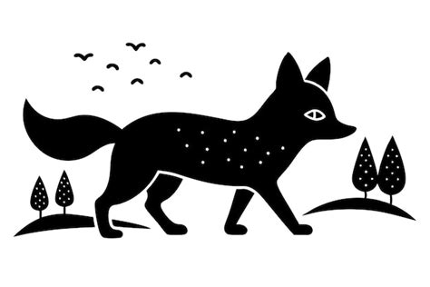 Premium Vector | Cute Fox Walking in Country Silhouette Vector Illustration