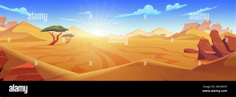 Desert Composition With Horizontal Landscape Of Wasteland With Mountain