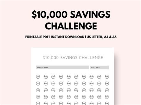 Savings Challenge Savings Challenge Tracker Printable Pdf Instant Download 1 Page Us Letter A4