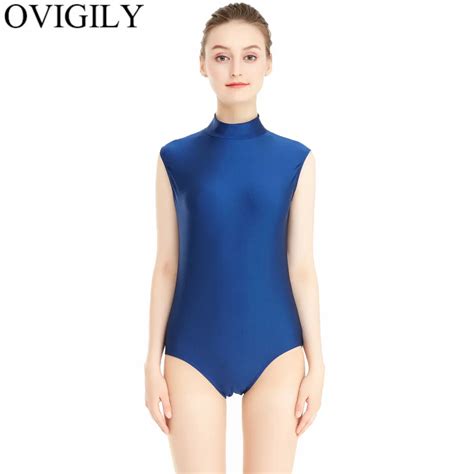 OVIGILY Black Turtleneck Gymnastics Leotards For Womens Spandex Lycra