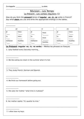 Gcse French Tenses Revision Worksheets Teaching Resources