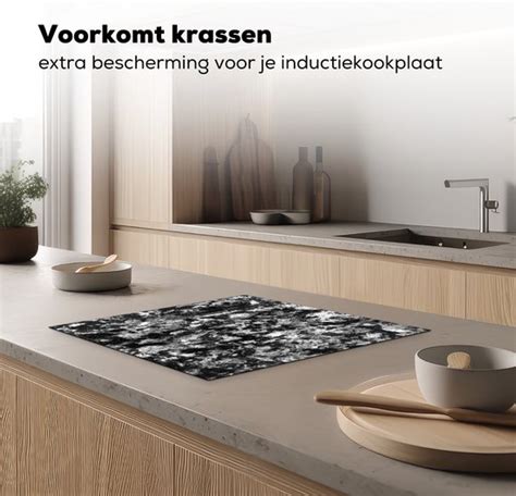 KitchenYeah Inductie Beschermer Betonlook Graniet Print Zwart