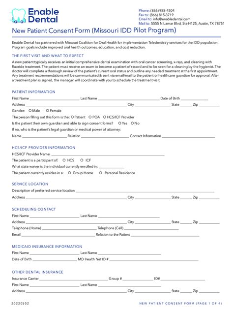 Fillable Online Health Mo New Patient Consent Form Missouri Idd Pilot