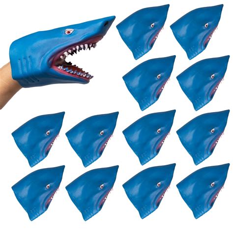 Barry Owen Co 12 Pack Shark Hand Puppet Toy Flexible Rubber Fun Party