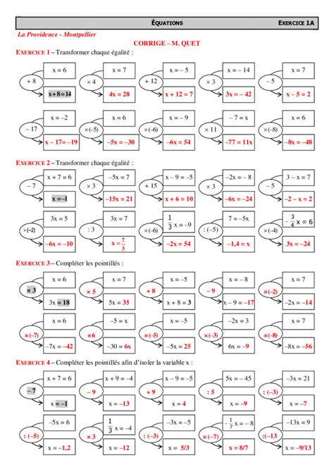 Équations 4ème exercices corrigés Dyrassa