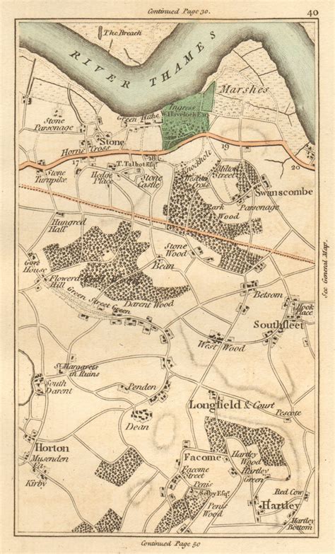 SWANSCOMBE.Southfleet,Horton Kirkby,Darenth,Ebbsfleet,Hartley 1811 old map