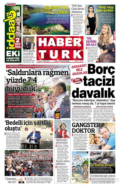 Habertürk Gazetesi 12 Haziran 2018 Salı Günü Manşeti