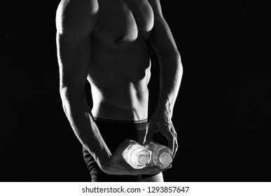 Male Bodybuilder Pumped Naked Body Holding Stock Photo 1293857647