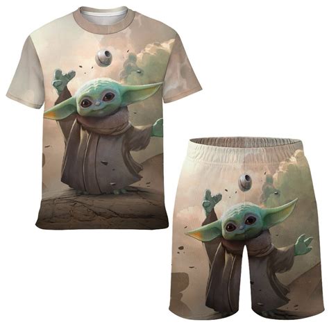 Kids Baby Yoda Athletic T Shirt And Mesh Shorts Outfit Set Mesh