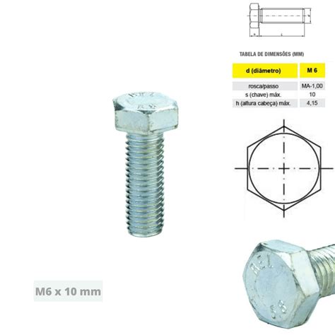 Parafuso Sextavado M6 X 10 Parafusos Projette