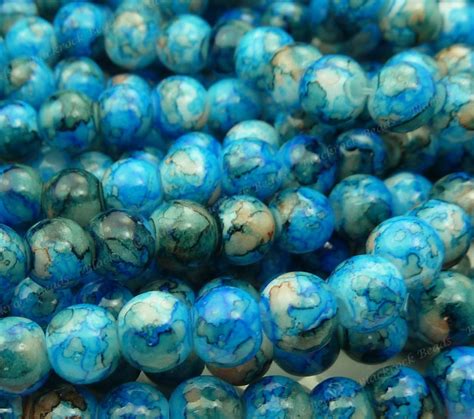 6mm Blue Mottled Pattern Round Glass Beads 50 Pieces Bn7 Etsy