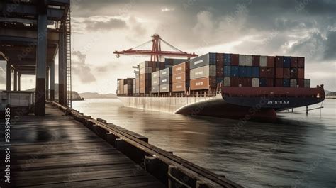 Container cargo ship docking on a dock. Generative AI Stock ...