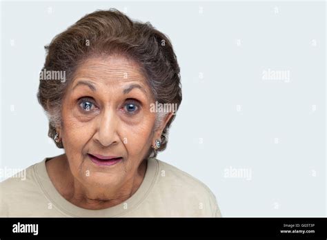 Portrait Of An Old Woman With Raised Eyebrows Stock Photo Alamy