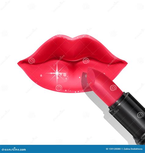 Red Female Lips And Realistic Lipstick On White Background Fashion Element On White Background