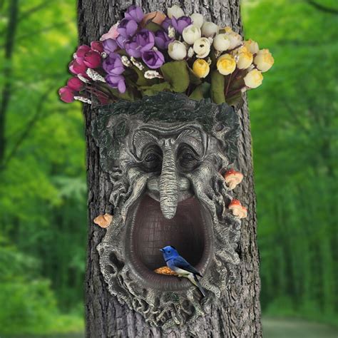 Bird Feeder Tree Faces Decor Outdoor Whimsical Old Man Tree Hugger