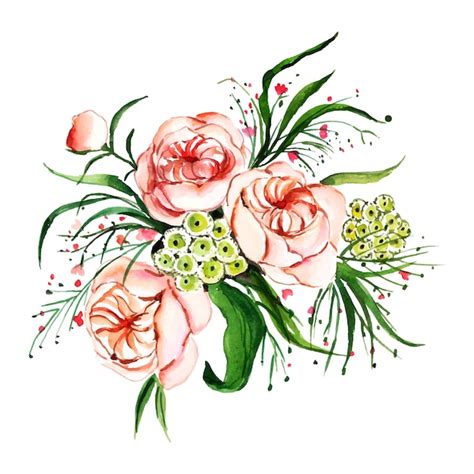 Aquarelle Bouquet Floral Et Feuilles Vecteur Premium