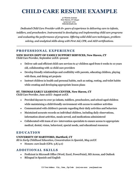 Child Care Resume Example And Template Resume Genius