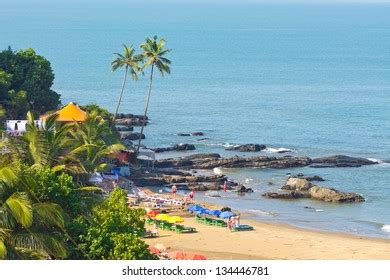 Vagator Ozran Beach Aerial Panoramic View Stock Photo 1014743236