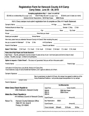 Fillable Online Hancock Osu Registration Form For Hancock County H