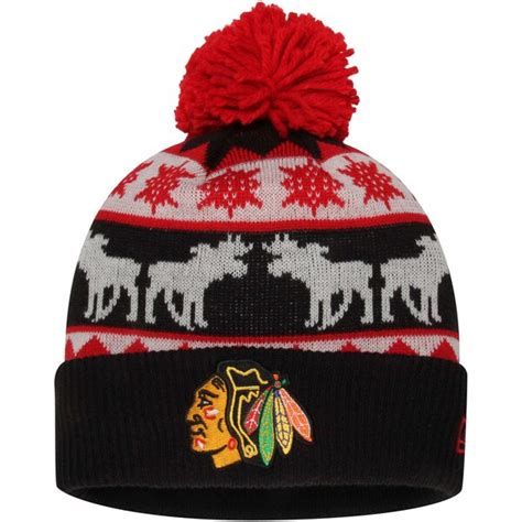 Mens Chicago Blackhawks New Era Black Mooser Cuffed Knit Hat - Shop.NHL.com