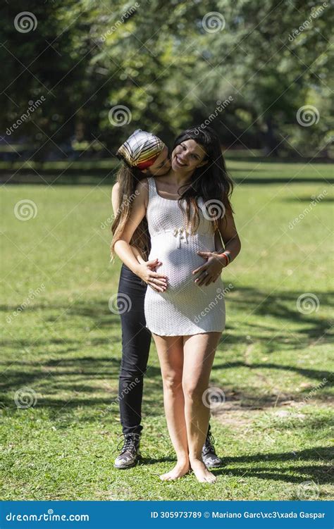 Happy Pregnant Lesbian Couple At Outdoors Stock Image Image Of Love Mother 305973789