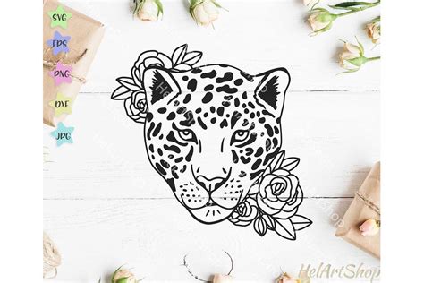 Leopard Face With Flowers Svg Floral Svg Cheetah Svg 554554 Cut