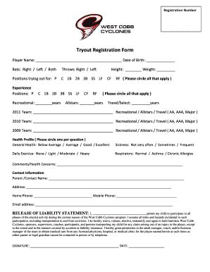 Fillable Online Tryout Registration Form Fax Email Print Pdffiller