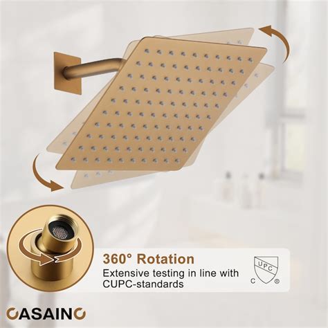 Casainc Brushed Gold 10 In Waterfall Dual Head Built In Shower Faucet