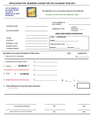 Fillable Online APPLICATION FOR BUSINESS LICENSE FOR THE CALENDAR YEAR