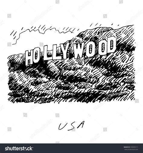 Hollywood Sign Los Angeles California Usa Vector Hand Drawn Sketch