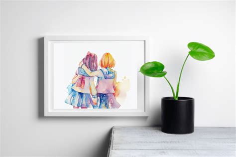 Besties Watercolor Painting Girl Friend Graphic By Radha Rani