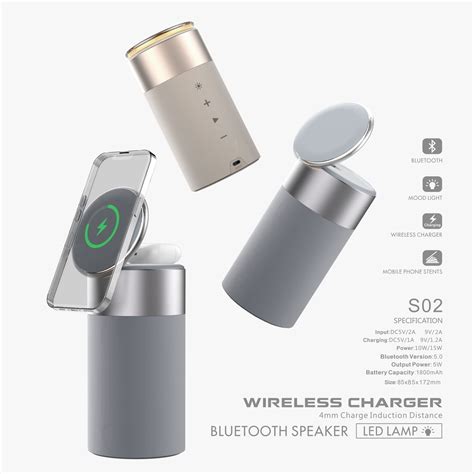3 In 1 Portable Bluetooth Speaker Wireless Charger Touch Lamp