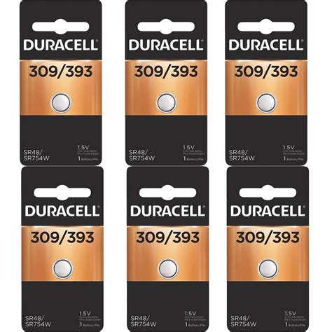 6 Duracell 309 393 Watch Calculator Silver Oxide Battery SR48 SR754W