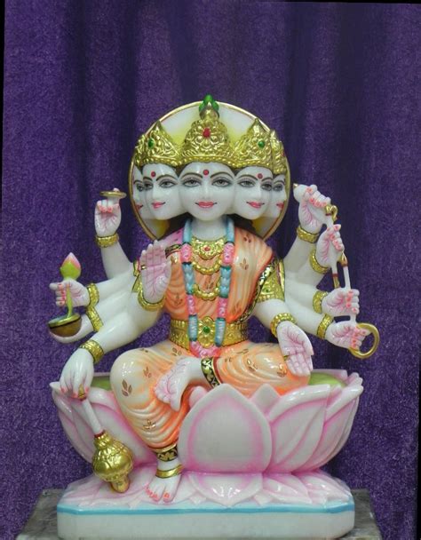 White Painted Marble Panchmukhi Gayatri Mata Statue For Home And