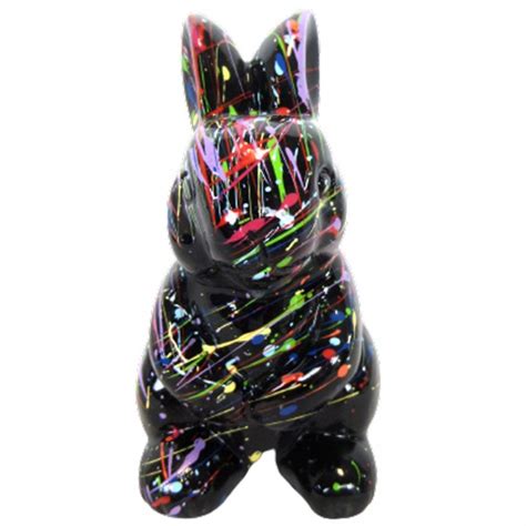 Statue en résine lapin fond noir splash 14 cm Prince Décoration