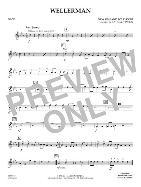 Wellerman Arr Johnnie Vinson Oboe Sheet Music New Zealand Folk